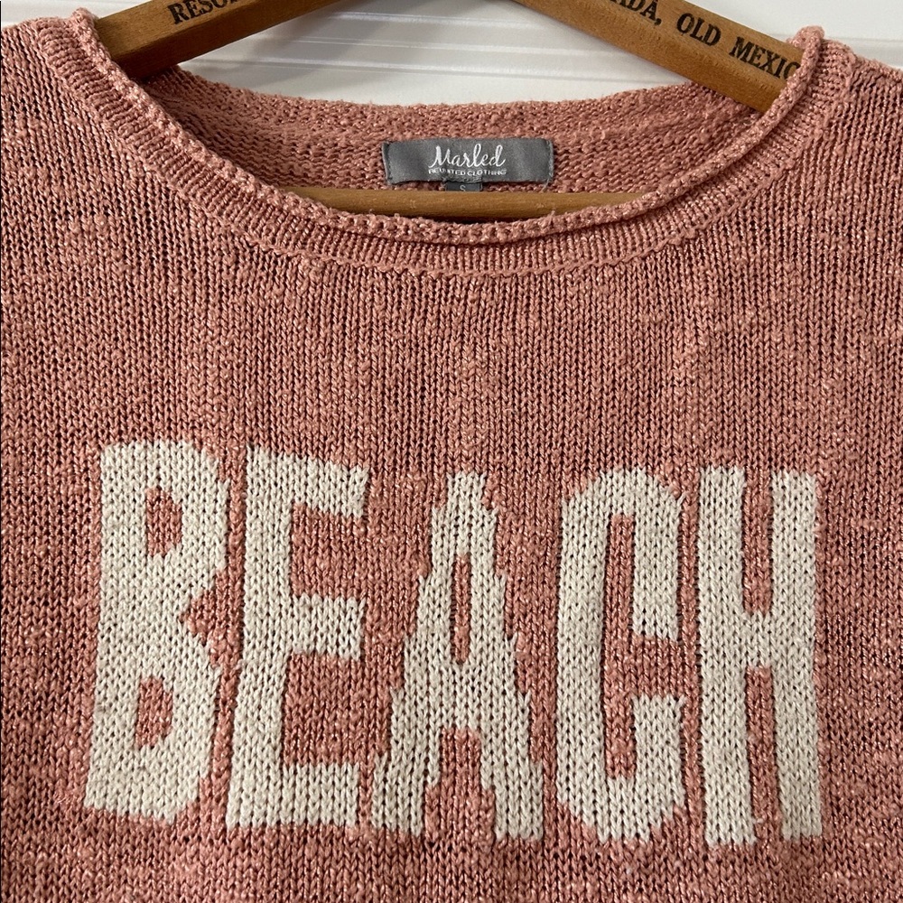 Marled Dusty Rose "BEACH" Loose-Knit Acrylic Sweater Sz Small w MEASUREMENTS! - Picture 3 of 12